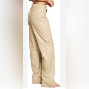 Straight leg cargo pants vegan leather khaki Women’s Size L edgy fall academia